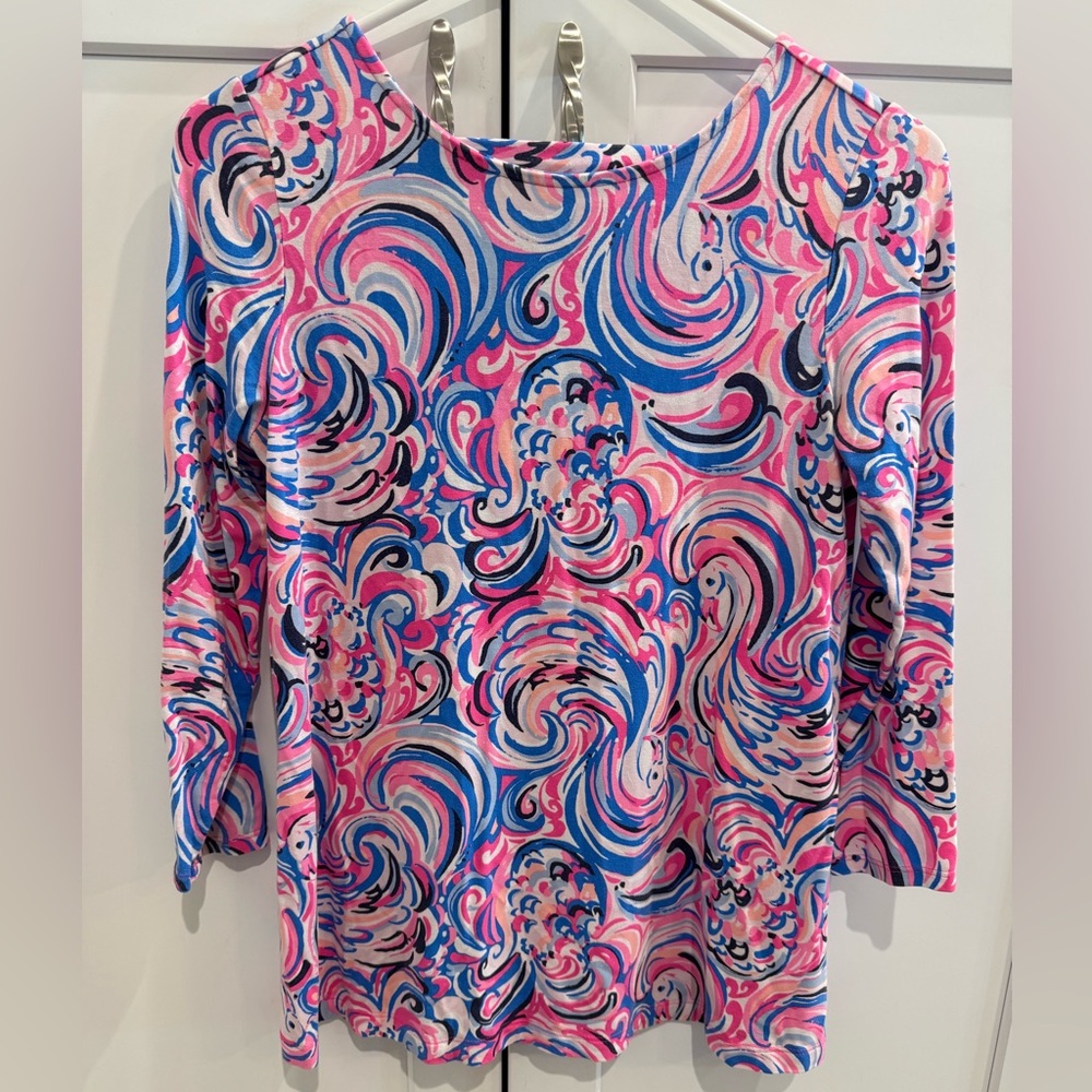 Lilly Pulitzer Pink and Blue Swirl Long Sleeve Top